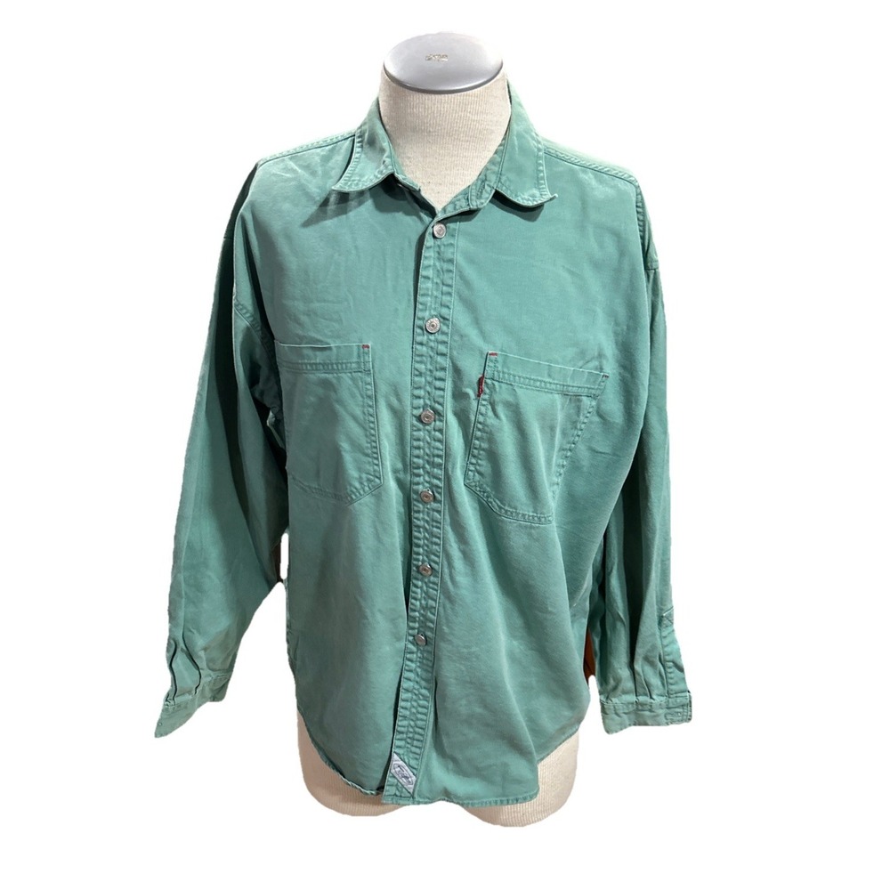 Levi's Mens shirt Vintage Metal Button Denim Large Green Long Sleeves